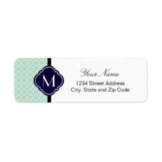 Mint Quatrefoil Pattern with Monogram Return Address Label