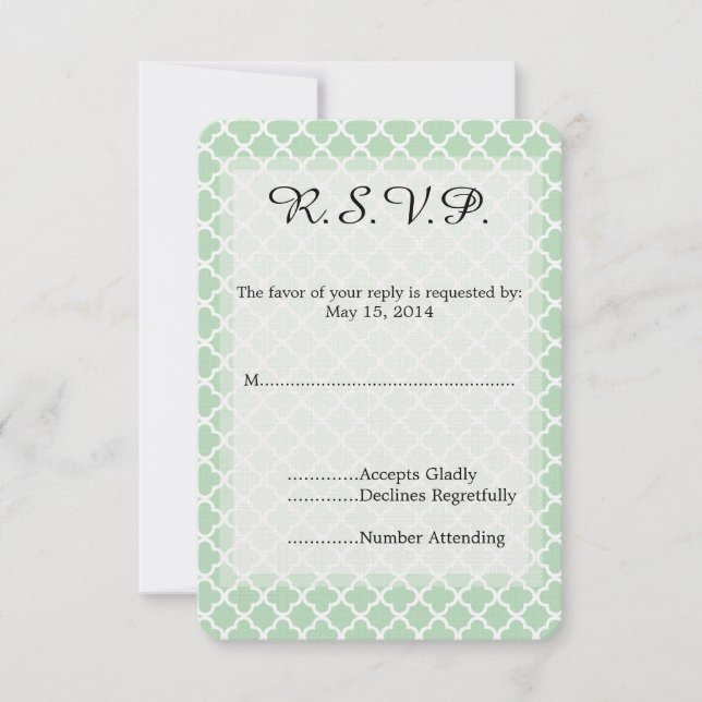 Mint Quatrefoil Wedding RSVP Card (Front)