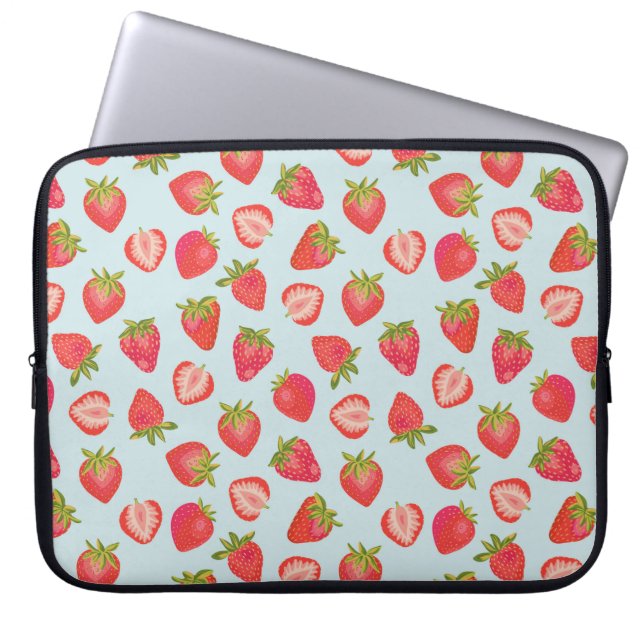 Mint/Red Strawberry Laptop Sleeve (Front)