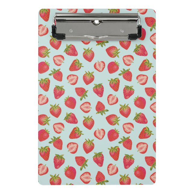 Mint & Red Summer Strawberry Pattern Mini Clipboard (Front)