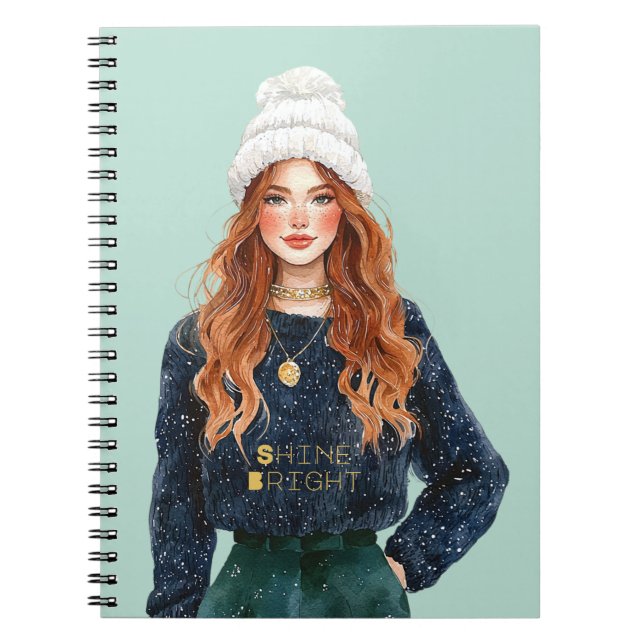 Mint Redhead Blue Sweater Shine Bright Notebook (Front)