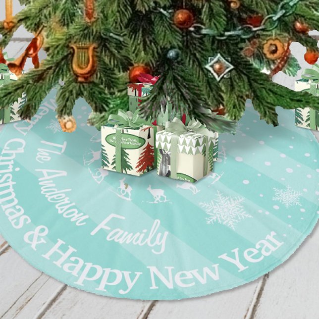 Mint Reindeer Forest Christmas Personalised Fleece Tree Skirt (Creator Uploaded)