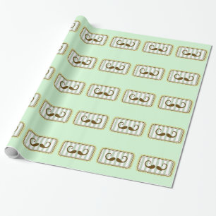 Mint Retro Moustaches Wrapping Paper