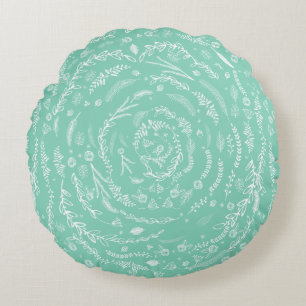 MINT Reversible to Lighter Floral Garland Pattern Round Cushion