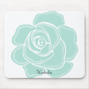 Mint Rose Floral Mouse Pad