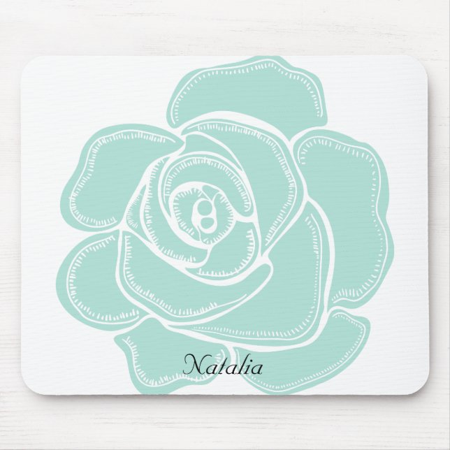 Mint Rose Floral Mouse Pad (Front)