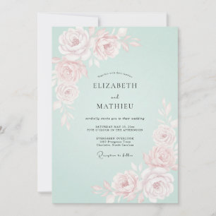 Mint Rose Romantic Spring Wedding Invitation