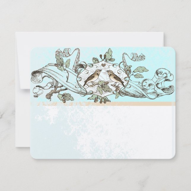 Mint Rustic Birds Oak Tree Wedding RSVP Card (Front)