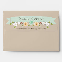 Mint Rustic Floral Boho A7 5"x7" Envelope in Khaki
