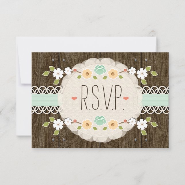 MINT RUSTIC FLORAL BOHO WEDDING RSVP CARD (Front)