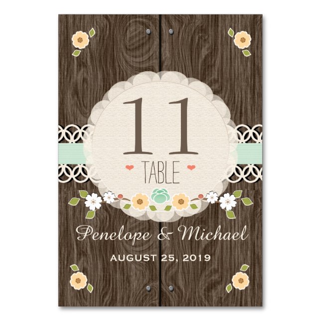 MINT RUSTIC FLORAL BOHO WEDDING TABLE NUMBER CARDS (Front)