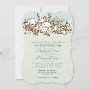 Mint Rustic Forest Birds Oak Tree Scroll Wedding Invitation