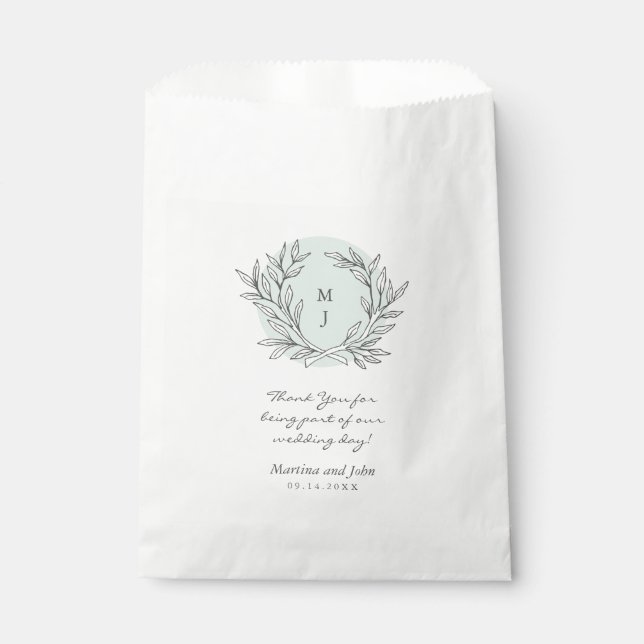 Mint Rustic Monogram Wreath Wedding Favour Bag (Front)