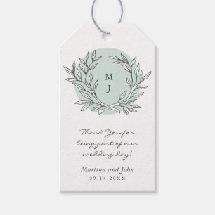 Mint Rustic Monogram Wreath Wedding Favour Tag