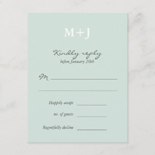 Mint Rustic Monogram Wreath Wedding RSVP reply Card