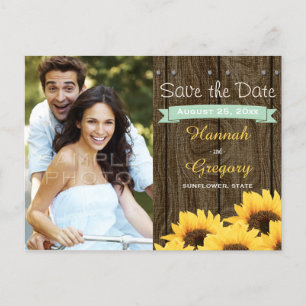 MINT RUSTIC SUNFLOWER SAVE THE DATE POSTCARD