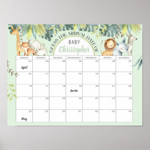 Mint safari cute jungle baby shower calendar game Poster