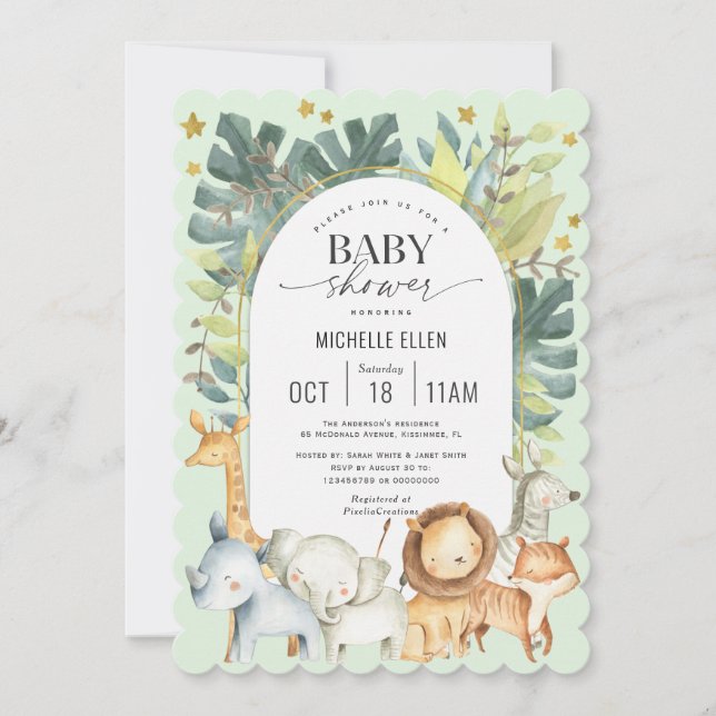 Mint Safari themed cute modern baby boys and girl Invitation (Front)
