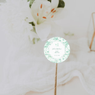 Mint Safari Toile de Jouy   Baby Shower Classic Round Sticker