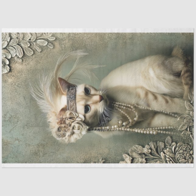 Mint Sage Allure Adorned Cat Roaring 20's  Tissue Paper (Front)