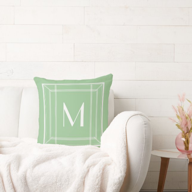 Mint Sage and White Monogram Cushion (Couch)