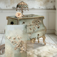 Mint Sage Green Abstract Cherry Blossoms