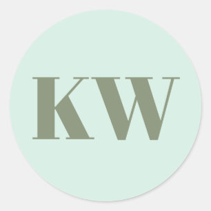 Mint Sage Large Monogrammed Initial Personalised Classic Round Sticker