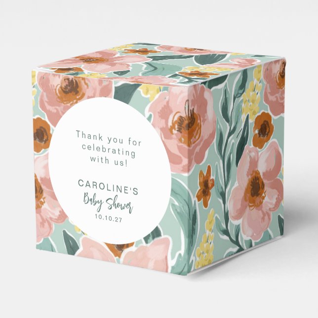 Mint Sage Pink Floral Custom Baby Shower Thank You Favour Box (Front Side)