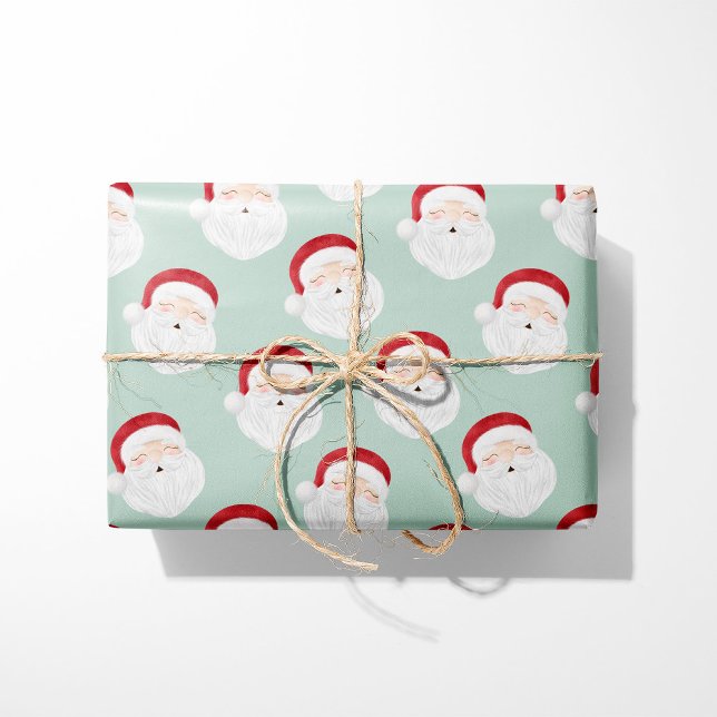 Mint Santa Claus Face Christmas Wrapping Paper  (Creator Uploaded)