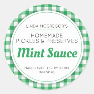Mint sauce green white gingham jar food label