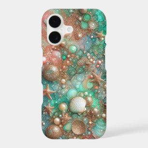 Mint Seafoam And Gold Glitter Starfish