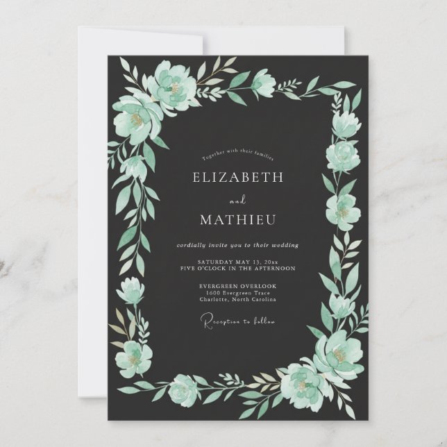 Mint Seafoam Flower Eucalyptus Wedding Invitation (Front)