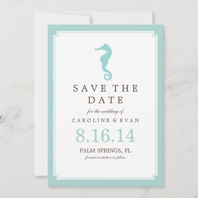 Mint Seahorse Wedding Save the Date (Front)