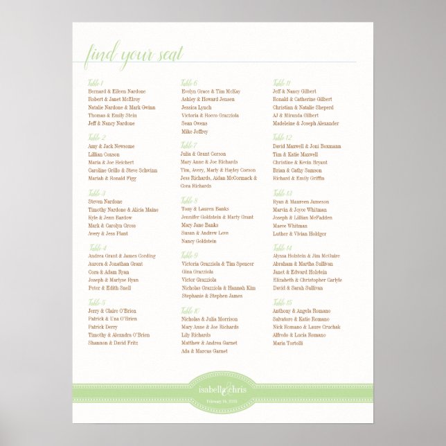 Mint Seating Chart, Caroline Wedding Collection Poster (Front)