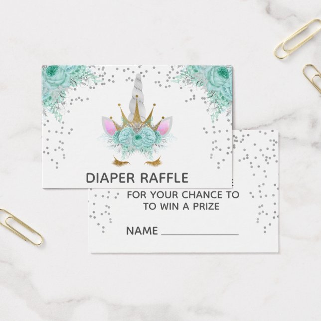 Mint, Silver & Gold Unicorn Princess Diaper Raffle (Office)