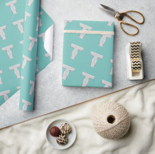Mint Silver Letter T Wrapping Paper