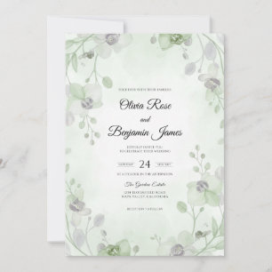 Mint Silver Vine Wedding Invitation