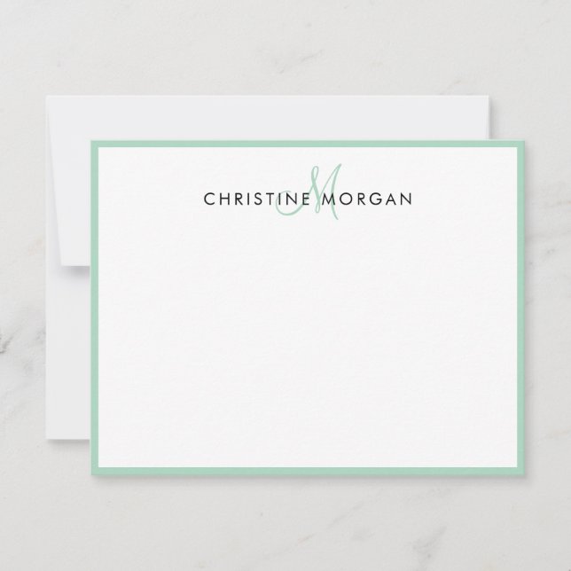 Mint simple chic minimalist monogram name card (Front)