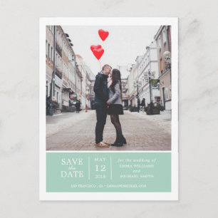 Mint Simple & Modern Photo Save the Date Announcement Postcard