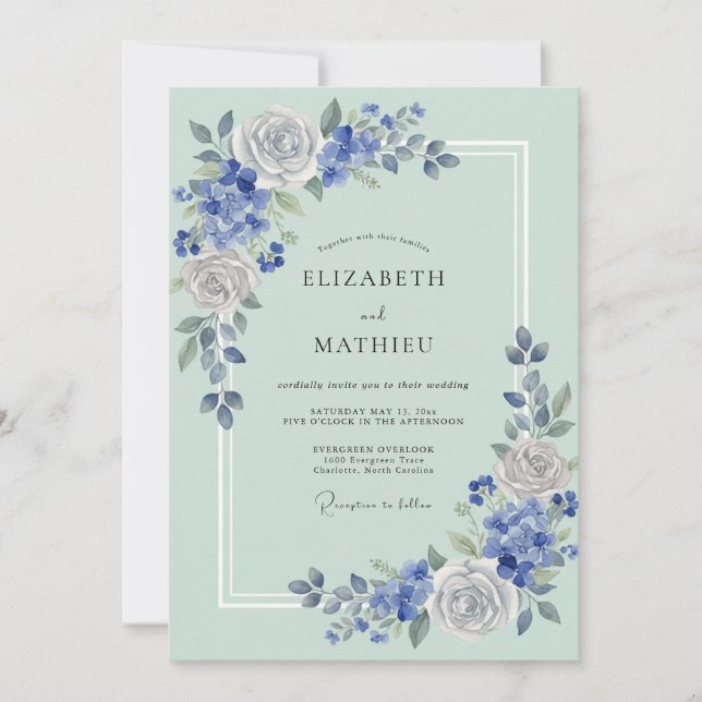 Mint Slate Rose Wedding Invitation (Front)