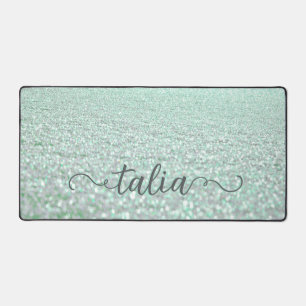 Mint Snow Crystals Desk Mat