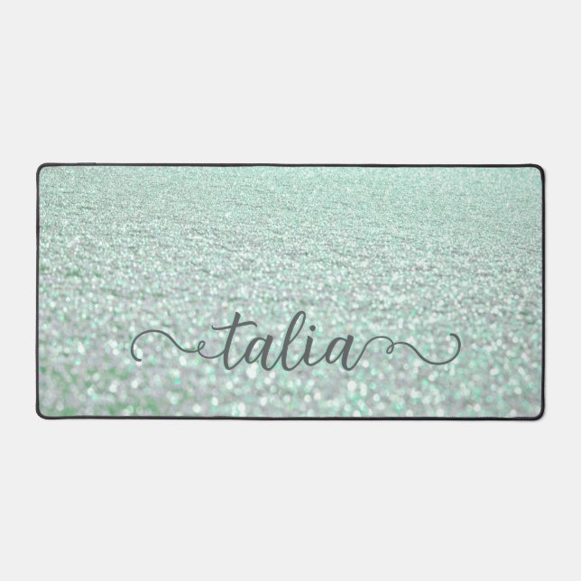 Mint Snow Crystals Desk Mat (Front)