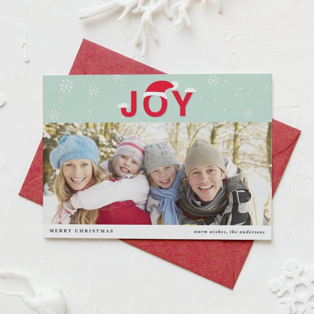 Mint Snow Joy Holiday Photo Flat Card (Creator Uploaded)