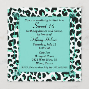 Mint Snow Leopard Sweet 16 Birthday Invitation