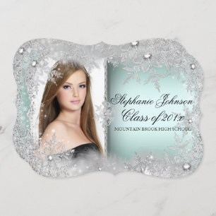 Mint Snowflake Winter Wonderland Graduation Card