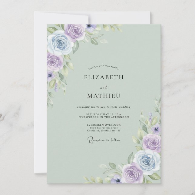 Mint Soft Lilac Petal Wedding Invitation (Front)