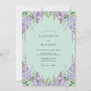 Mint Soft Lilac Wisteria Wedding Invitation