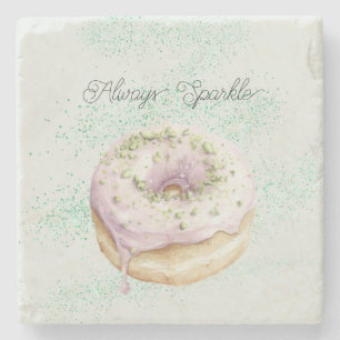 Mint Sparkle Pistachio Lavender Donut Stone Coaster