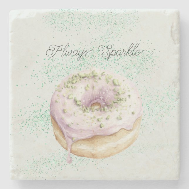 Mint Sparkle Pistachio Lavender Donut Stone Coaster (Front)