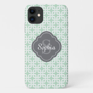 Mint Square Chain Pattern Grey Monogram iPhone 11 Case